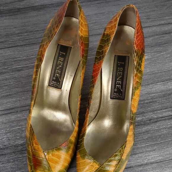 Vintage J Renee Leather Snake Skin Reptile Print Pump Heel Size 8.5 N Glam - Picture 8 of 11